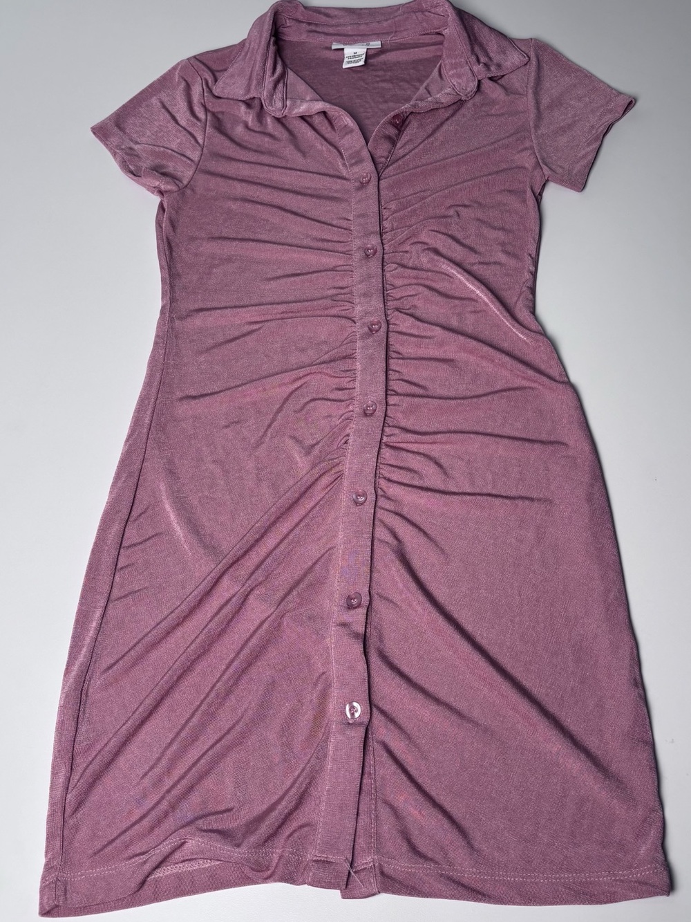 Y2K Just Polly Button-Front Slinky, Mini Dress in Mauve Pink